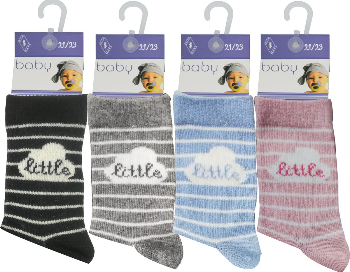 Baby sokken - hoogwaardig katoen - 12 paar - maat 19/20 - assortiment Roze, blauw & grijs - naadloos aan de teen