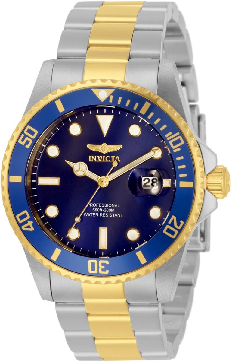 Invicta Pro Diver 33268 Heren Horloge - Waterdicht - Analoog - Quartz Uurwerk - Roestvrij Staal met blauwe Wijzerplaat - 42mm