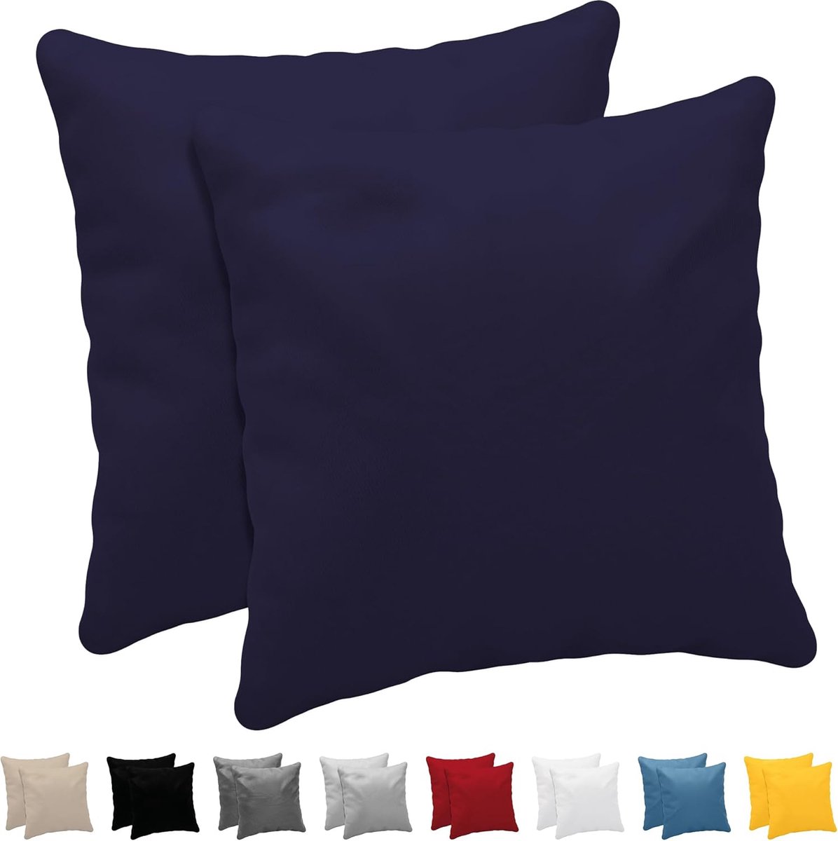Azalia Kussensloop (Set van 2) – Donkerblauw Katoen - Voor Kussens 80 x 80 cm - 100% Jersey Katoen - Beddengoed Dubbel Bed Kussensloop - Kussenbeschermer - Bestendig en Hypoallergeen