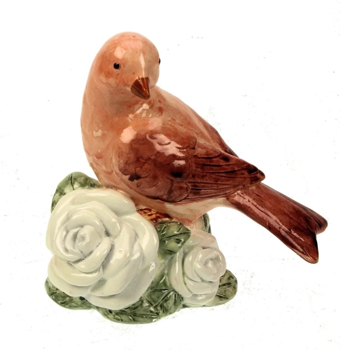Vogeltje op witte rozen 12x7x12,5cm
