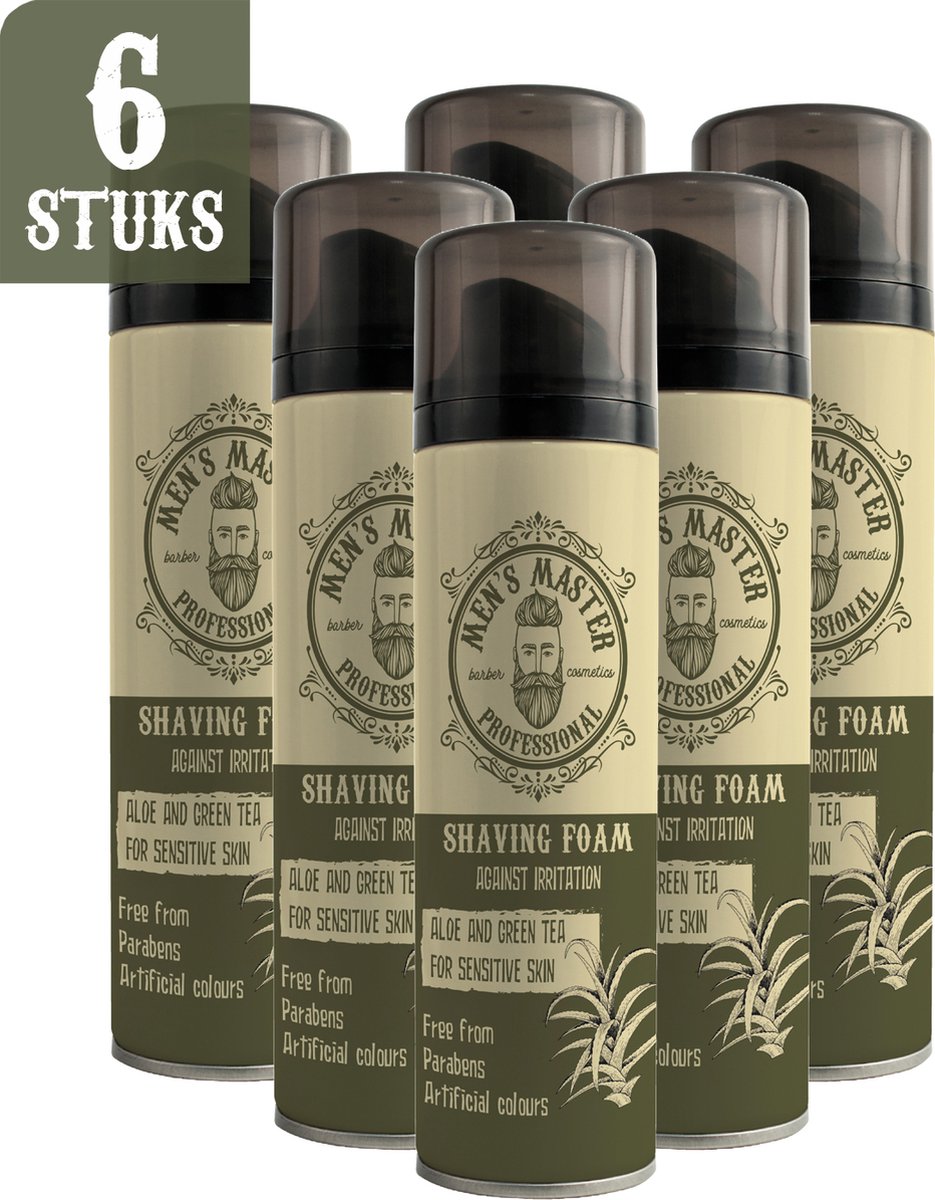 Goedkoopste Men's Master Scheerschuim Sixpack Voordeelverpakking - Extra Dikke Shaving Foam - met Groene Thee en Aloë Vera - tegen Scheerirritatie - voor Gevoelige Huid - 6 x 200ml
