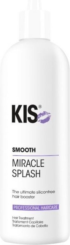 Witte fles KIS Smooth Miracle Splash, een haarbooster zonder siliconen. Professionele haarverzorging.