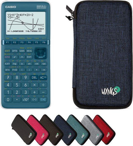 Casio Graph 25+E II incl. WYNGS Beschermhoes Blauw - Grafische Rekenmachine - Basis Pakket
