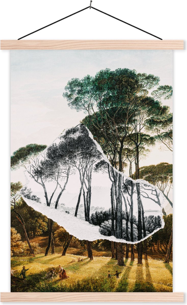 Posterhanger incl. Poster 40x60 cm - Schoolplaat - Italiaans landschap parasoldennen - Kun