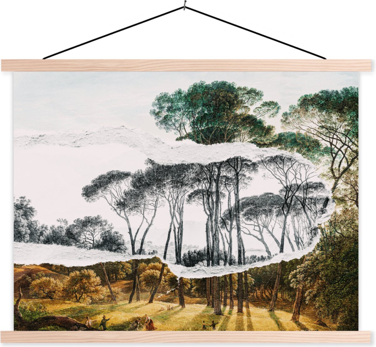 Posterhanger incl. Poster 150x113 cm - Schoolplaat - Italiaans landschap parasoldennen - K
