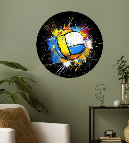 WallCircle® - Behangcirkel 50x50 cm - Muurstickers Graffiti - Sport - Volleybal - Bal - Muurcirkel tienerkamer - Slaapkamer decoratie - Tiener kamer accessoires - Wandcirkel jeugdkamer