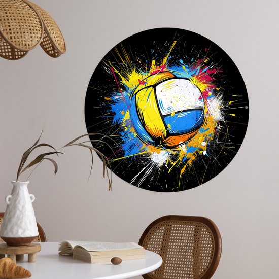 WallCircle® - Behangcirkel 50x50 cm - Muurstickers Graffiti - Sport - Volleybal - Bal - Muurcirkel tienerkamer - Slaapkamer decoratie - Tiener kamer accessoires - Wandcirkel jeugdkamer