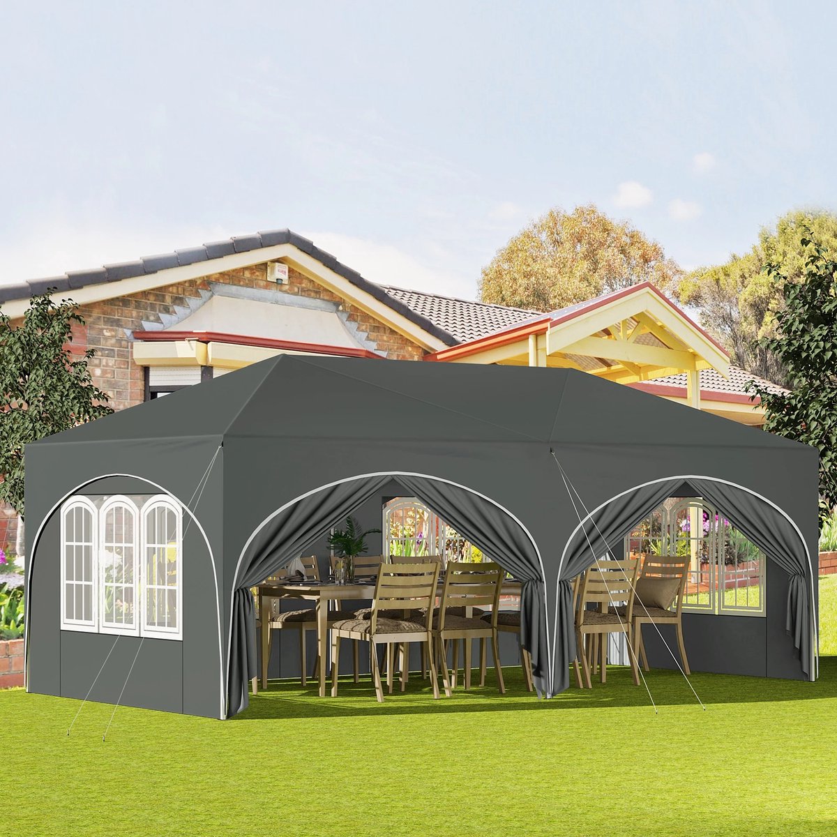DHN Partytenten - Partytent opvouwbaar - Partytent easy up met zijwanden - Waterdicht en Weersbestendig - 3x6 m - Grijs