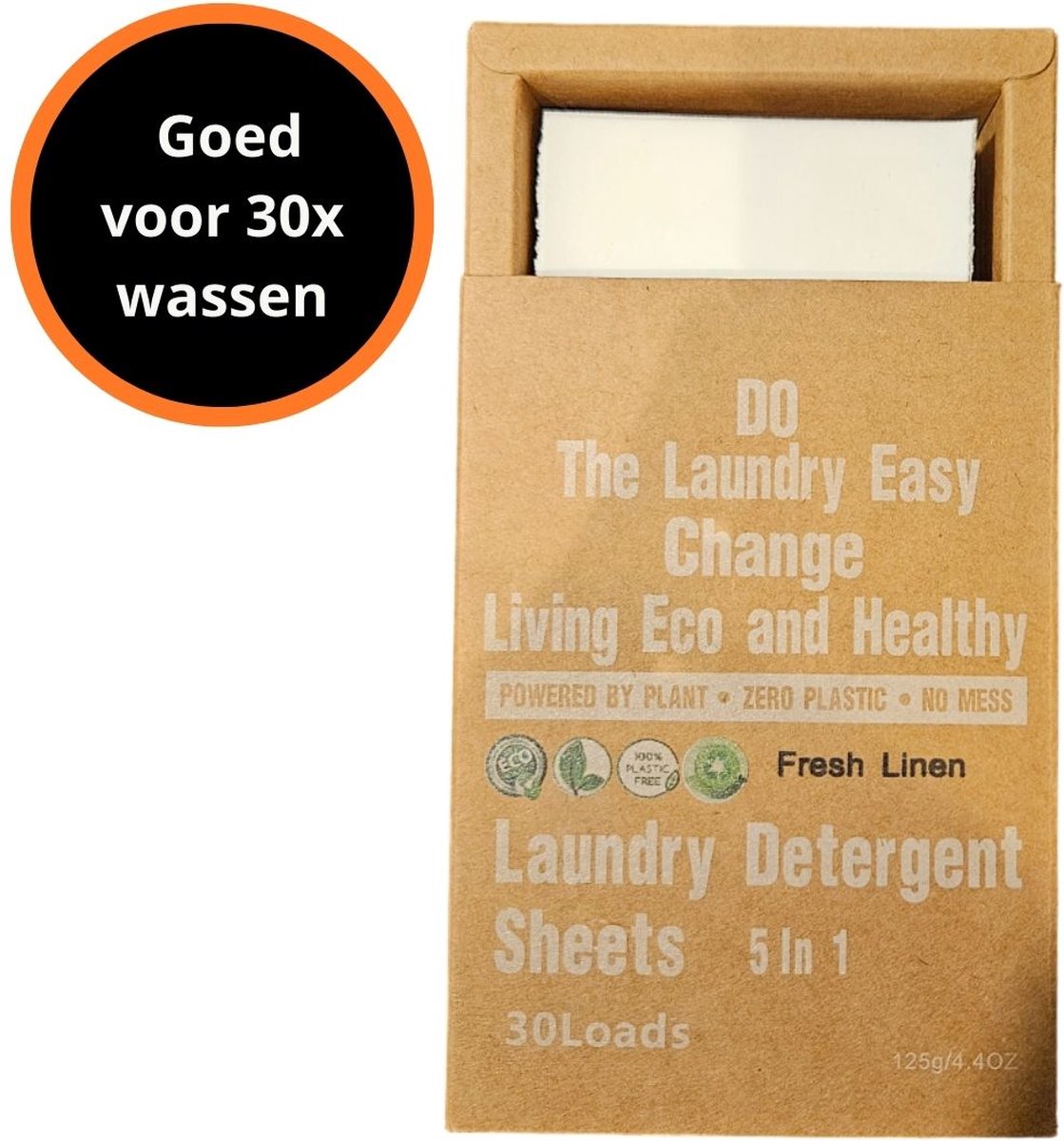 Goedkoopste Natuurlijke wasmiddeldoekjes - Fresh Linen wasstrips 30 wasbeurten incl. wasverzachter - Detergent Sheets - Wasvellen - Vegan wasdoekjes