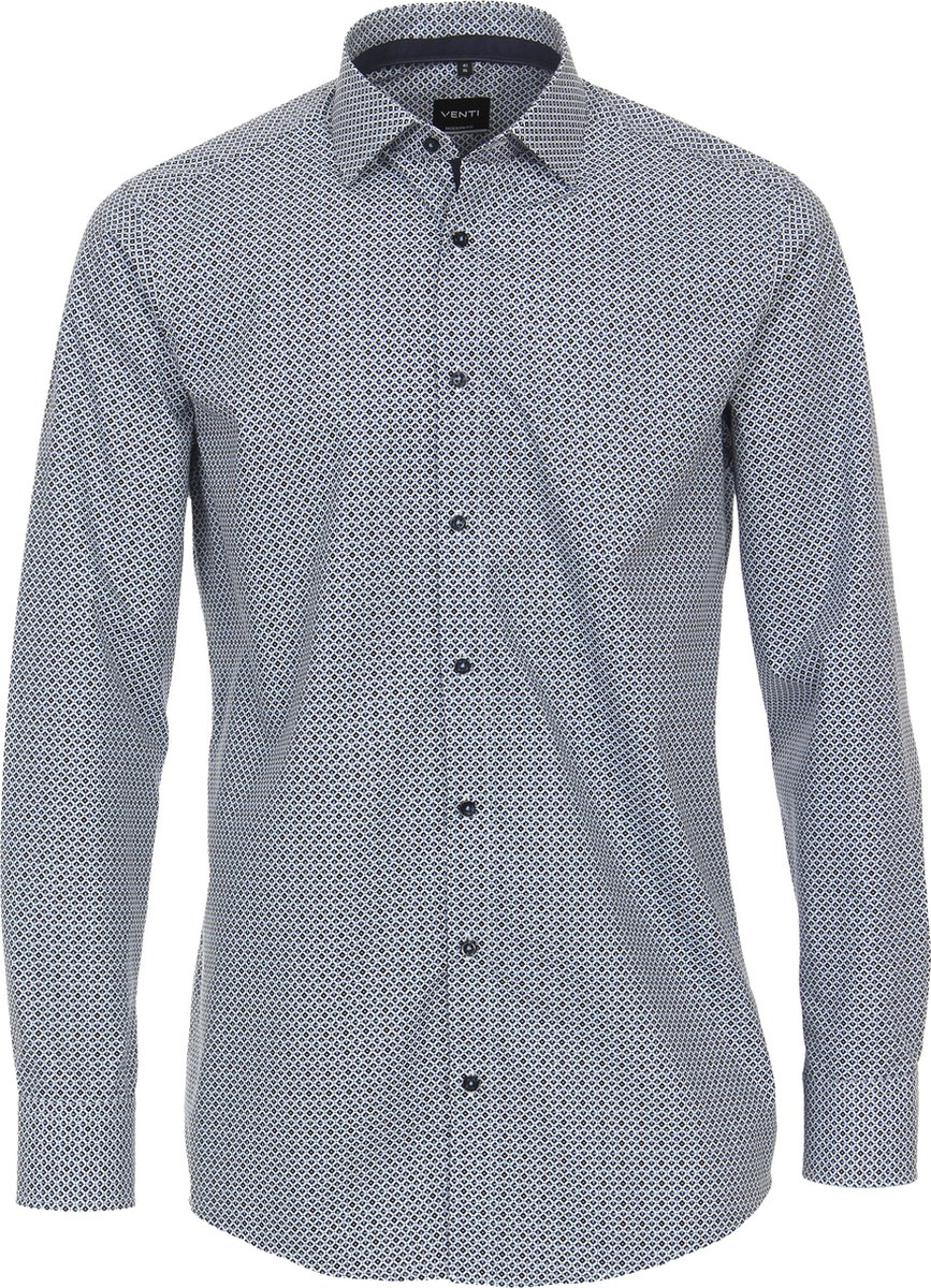 VENTI modern fit overhemd - popeline - blauw met wit dessin - Strijkvriendelijk - Boordmaat: 37