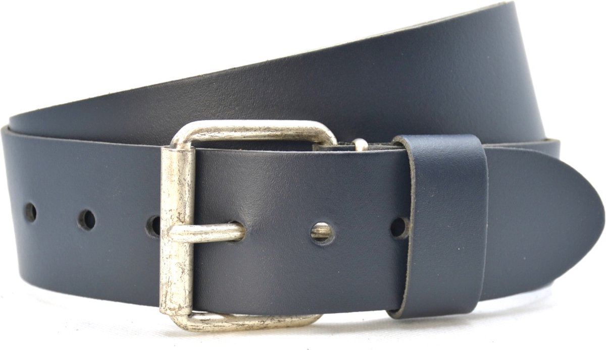 Moderiemen 5cm brede lederen jeans riem - 100% leder - blauw - Maat 85 - totale lengte 100 cm