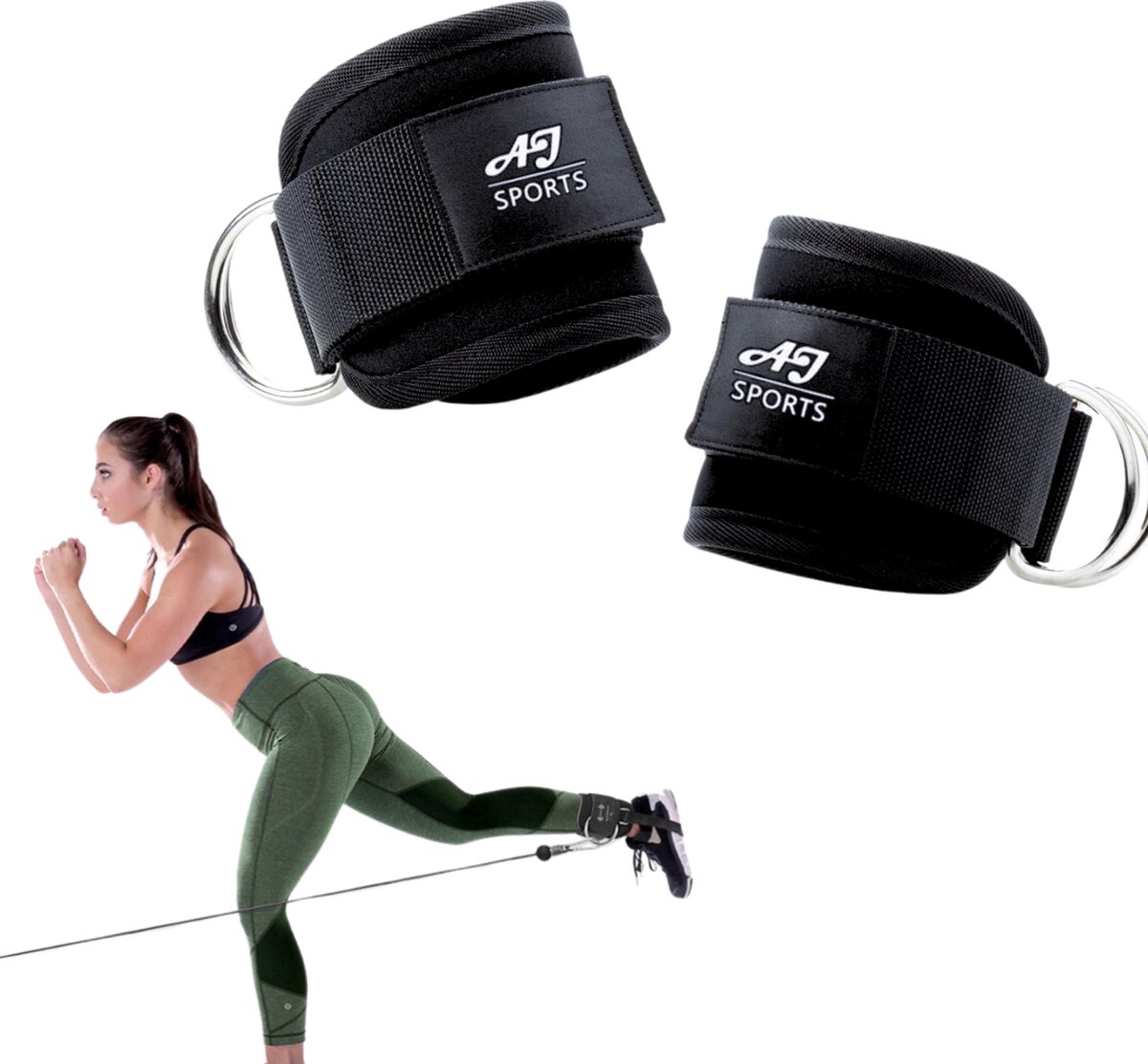 AJ-Sports Ankle Straps - Enkel straps - Enkelband fitness - Lifting Straps - Set van 2 stuks - Fitness - Krachttraining - Zwart