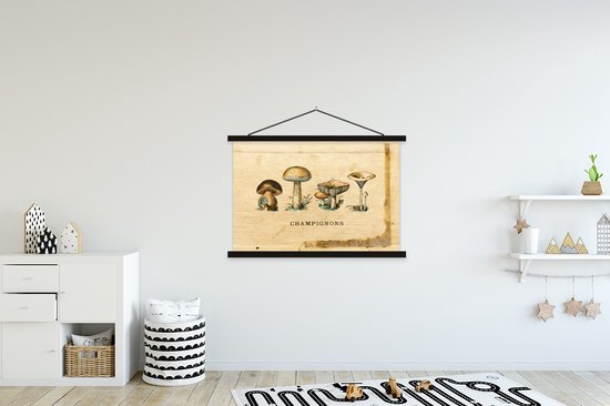 Porte-affiche avec affiche - Affiche scolaire - Champignon - Automne - Nature - 150x100 cm - Lattes noires
