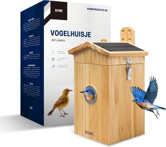BOME Vogelhuisje met Camera en Audio - Hout - Nestkastje - Zonnepaneel