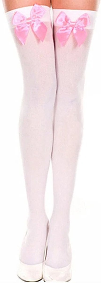 WiseGoods Premium Panty Kousen Met Strik - Pantykousjes Met Strikje - Strikjes Panty's - Sexy Kousen Dames - Kleding - Wit / Roze Wit & Roze