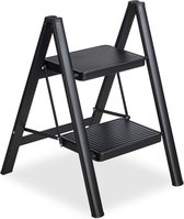 Buxibo - Escabeau de cuisine/échelle pliante 2 marches - Marche de cuisine - Tabouret échelle pliable - Escabeau - Antidérapant - Métal - Zwart