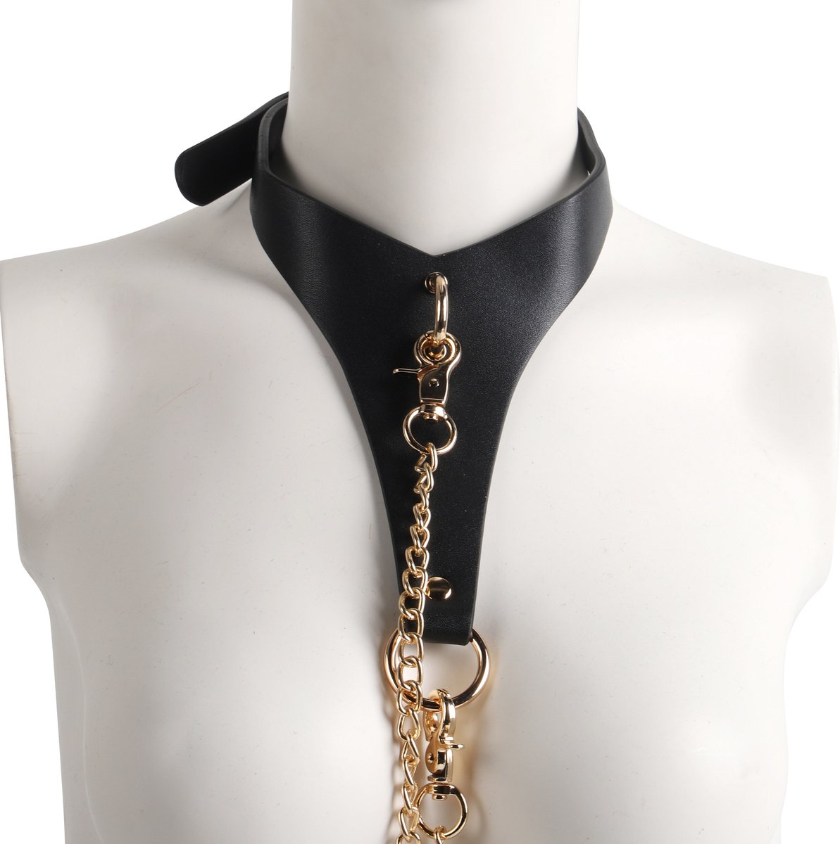 Goedkoopste Banoch | Collar Classic | imitatie leer halsband zwart / goud | bdsm