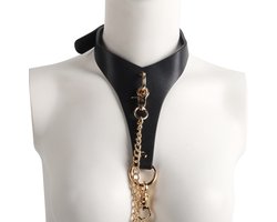 Banoch | Collar Classic | imitatie leer halsband zwart / goud | bdsm