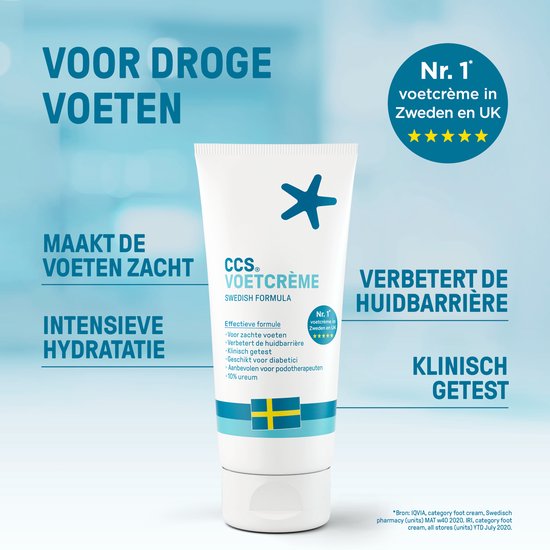 CCS Voetcrème 175 ml - Voetencreme voor droge tot zeer droge voeten, Eeltcreme als Voetverzorging en als alternatief voor Eelt Verwijderaar, Voetencreme met Ureum en verfrissende eucalyptusolie, tegen droogheid en stinkvoeten, Klinisch Bewezen
