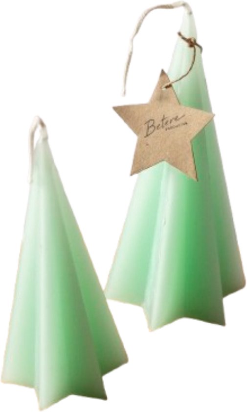 2 kerstkaars bomen in de kleur mint - groot en klein - kerstkaarsen - kerstboom kaarsen - 15 cm en 19 cm - gemaakt door een unieke werkplaats voor cliënten met afstand tot de arbeidsmarkt