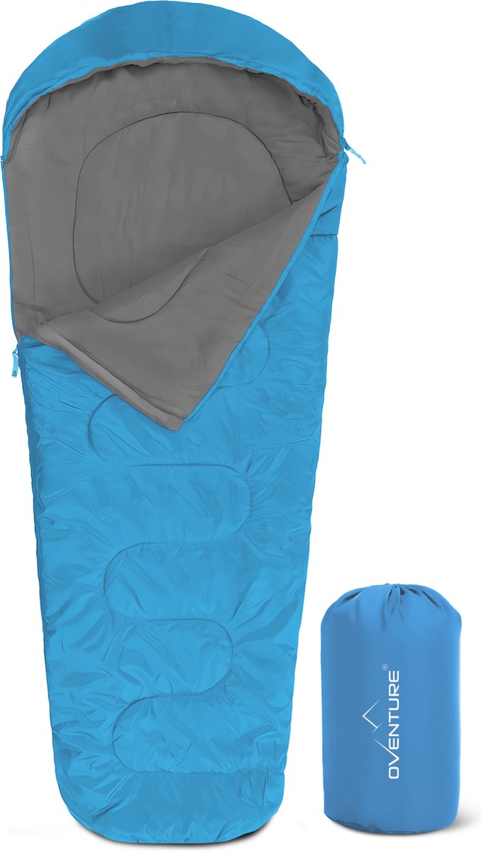 Oventure SleepPlus slaapzak | 230 x 80 cm | Mummy slaapzak | 3-seizoenen | Comfortabel tot 6 °C | Voor kamperen backpacken en festivals | Lichtgewicht en compact | Slaapzak met capuchon | Inclusief draagtas | Turquoise