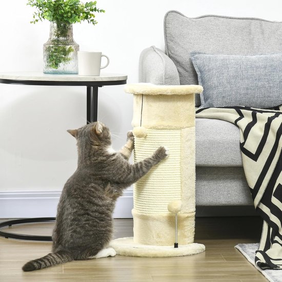 PawHut kattenkrabpaal, 62 cm, met krabbal, duurzame constructie, ideaal