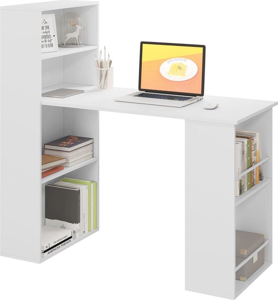 Hoekbureau met Opbergruimte en Planken - Modern Computerbureau voor Thuis en Kantoor - 122x120x55 cm