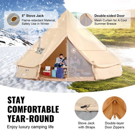 Carlovo Tent - Tipi Tent - Bell Tent - Camping - Safari - Outdoor - 2-4 Personen - 3x3m - Waterdicht - Inclusief Opbergtas van Merkloos — afbeelding 5