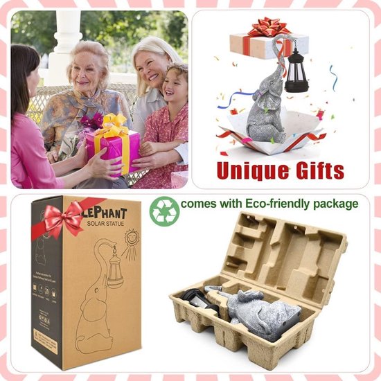 Décoration d'éléphant avec lanterne à énergie solaire – Figurines de jardin extérieures résistantes aux intempéries