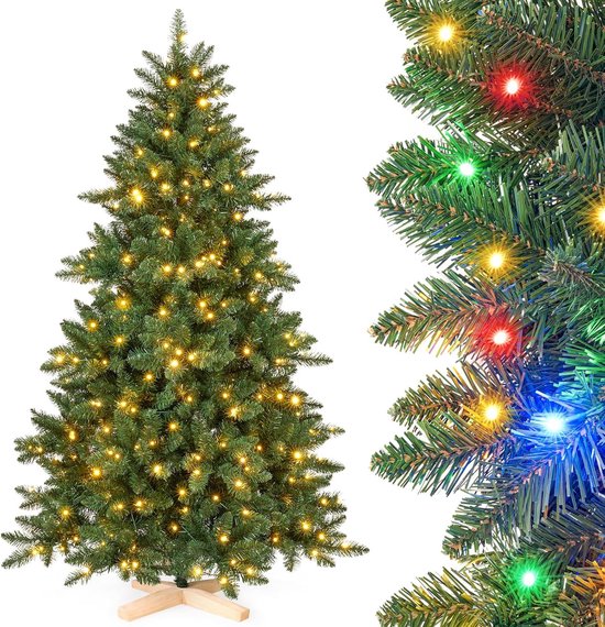 COSTWAY Kunstkerstboom met verlichting, 180 cm dennenboom met 11 verlichtingsmodi, 3 automatische timers, 4-traps helderheid en afstandsbediening