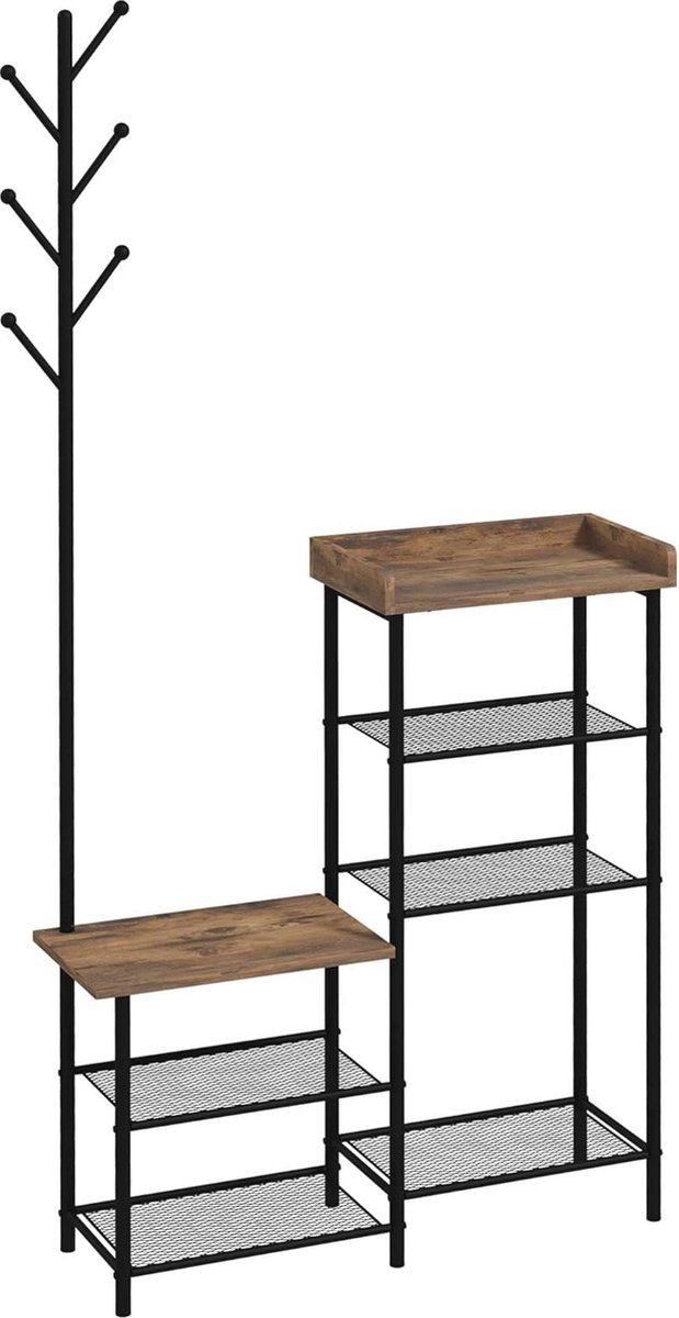 Industriële Garderobekast 2-in-1 met Kapstok en Schoenenrek - Zwart en Staal - 92,5 x 28,2 x 182 cm