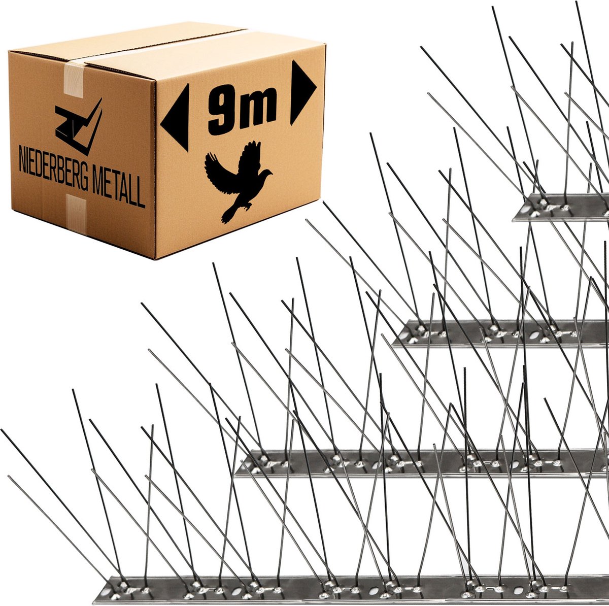 9 Meter Duivenwering met RVS Spikes en Metalen Basis - Duivenstrips Vogelwering Duivenafweer
