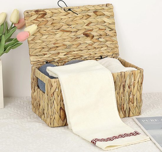 Decorasian Opbergmand Waterhyacint Zeegras Lang Smal Met Houten Handvat - Natuurlijke Opberging
