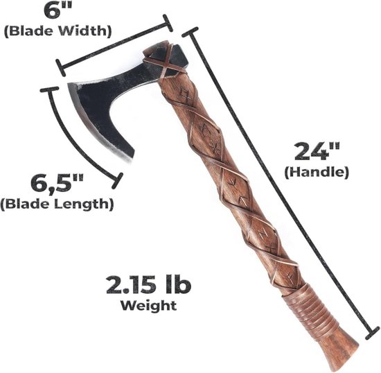Handgesmede 24 inch Vikingbijl van koolstofstaal met teakhouten handvat en unieke gravures van Merkloos	 — afbeelding 3