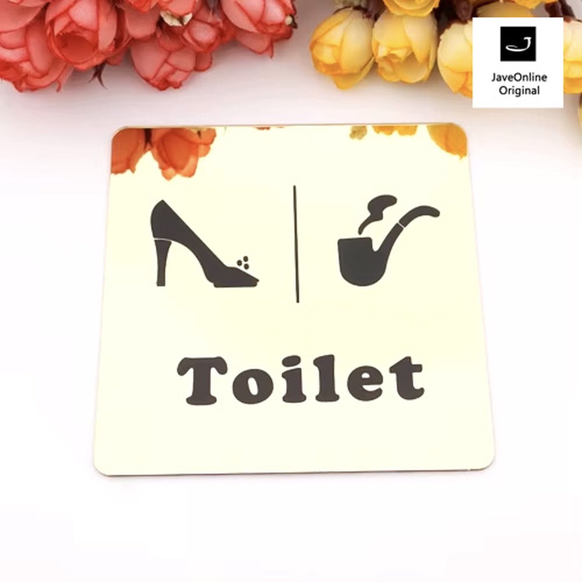 Toilet deurbord / pictogram - Vierkant spiegelend - Goudkleur - Hak en Pijp