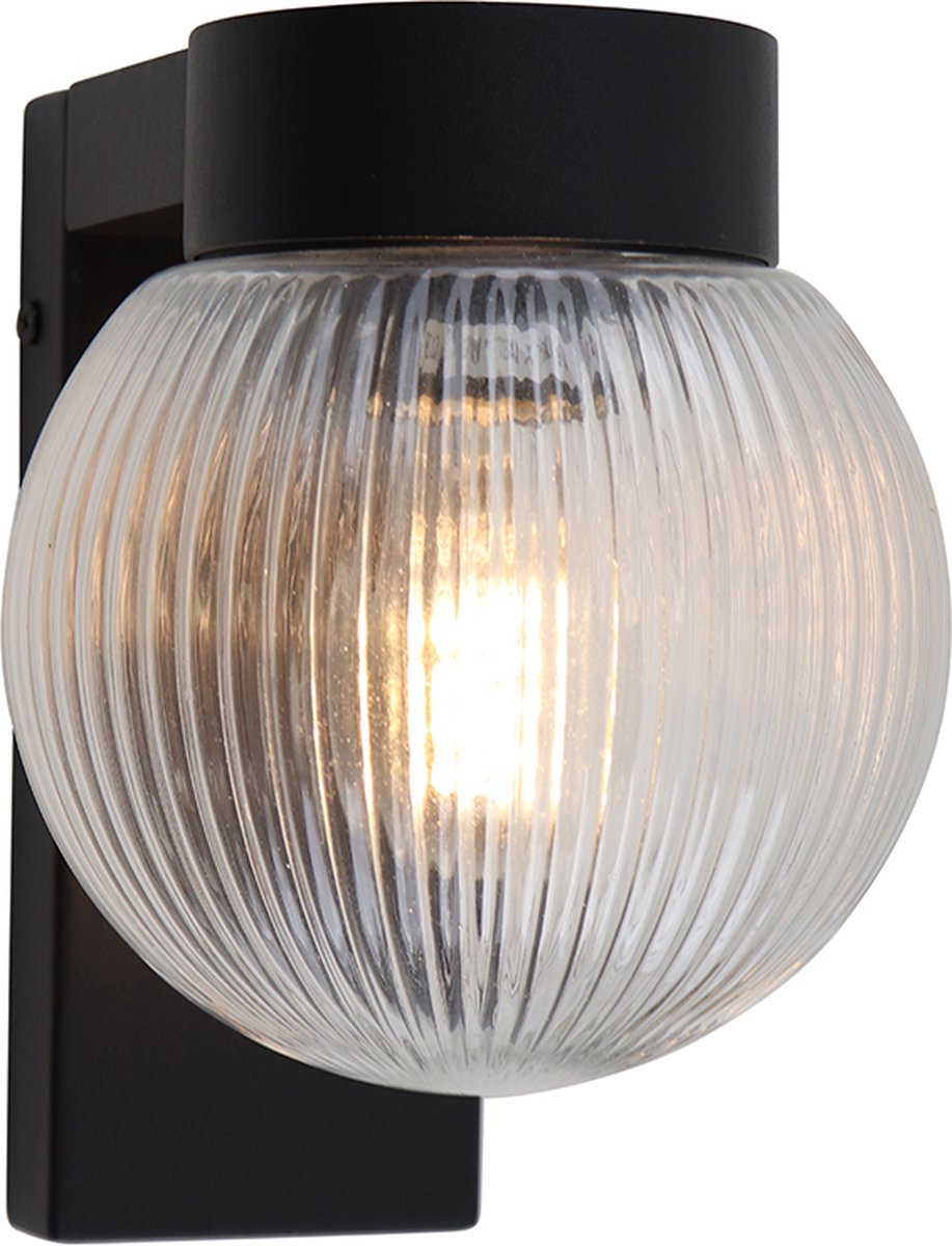 Olucia - CHRIS - Buitenmuurlamp - Zwart - Vorm: Bol