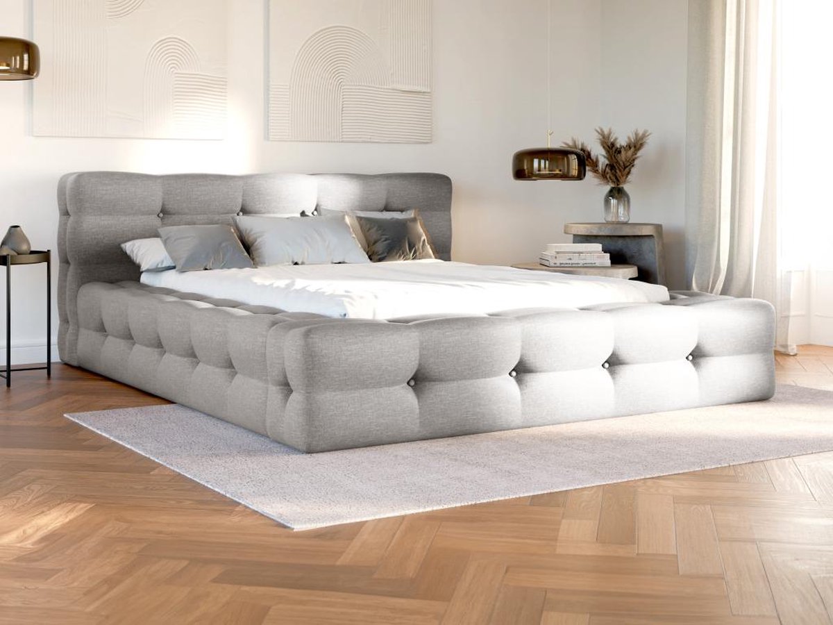 PASCAL MORABITO Bed met opbergruimte stof lichtgrijs 180 x