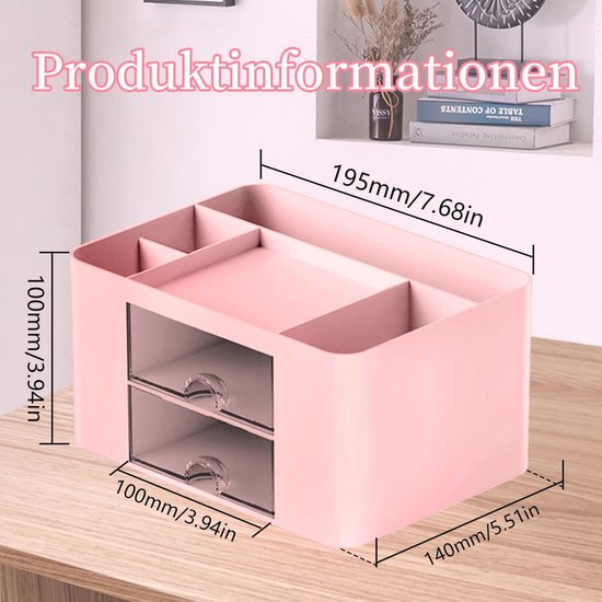 BIGSO BOX OF SWEDEN Elisa Bureau-organizer met 4 vakken, opbergsysteem voor notities, paperclips, pennen, enz. – sorteerdoos van vezelplaat en papier in linnenlook – grijs