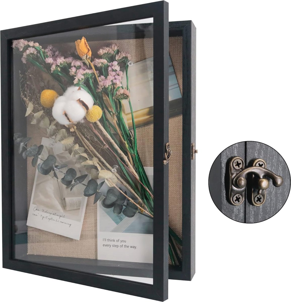 Grote zwarte schaduwdoos 11 x 14 met glas voor herinneringen, bruiloften en memorabilia