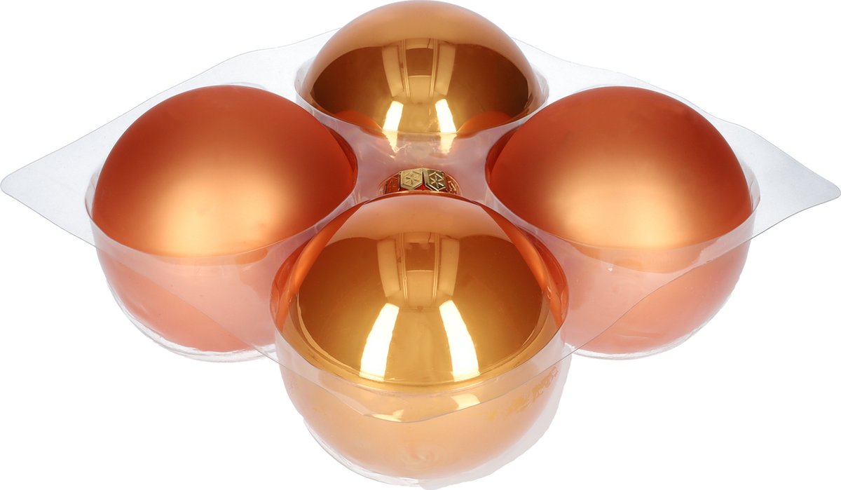 Glazen kerstballen - Set van 4 stuks/100mm - Luxe kerst decoratie - Sfeervolle kerstversiering voor in de kerstboom - Glas - Autumn Sunset - Oranje – foto 5