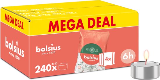 Bolsius - Grootverpakking Waxinelichtjes - 240 Stuks - Theelichtjes - Wit - 6 branduren - Duurzamere Theelichten