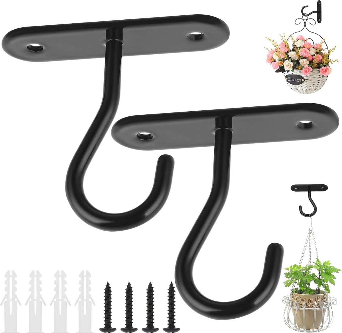 Set van 2 Plafondhaken voor Hangende Planten - Zwart