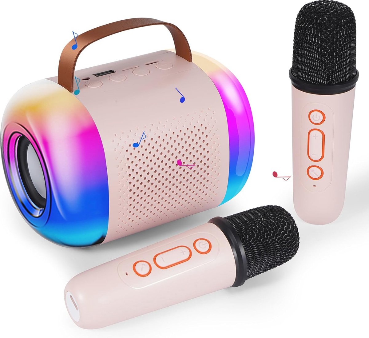 Karaoke-machine voor kinderen met 2 microfoons - Draadloos en draagbaar karaoke-systeem met Bluetooth, luidsprekers en led-lichten