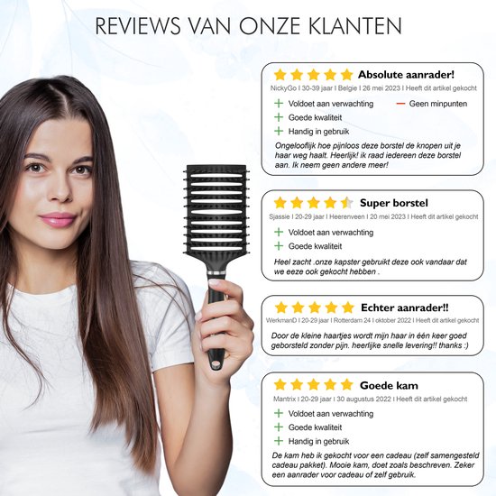 MOONIE'S® Brosse à cheveux anti-emmêlement - Brosse à cheveux - Courbe - Brosse à cheveux sèche-cheveux - Zwart