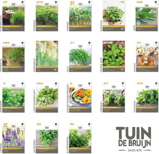 Kruidenzaden pakket - 18 soorten - In luxe geschenkdoos - Basilicum - Bieslook - Peterselie - Tuinkers - Salie - Groene Munt etc.