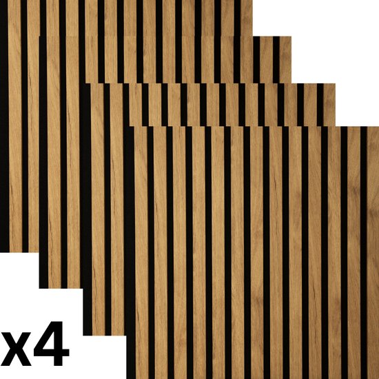 Panneaux muraux acoustiques - 4 PCS - 60x60cm - 3 faces - Teck - Absorption acoustique - Flexible - Design élégant - Akupanel - Panneaux muraux acoustiques - Panneau acoustique - Mur acoustique