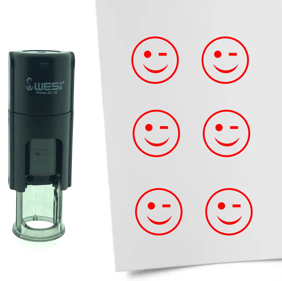 CombiCraft Stempel Smiley Knipoog 10mm rond Rode inkt
