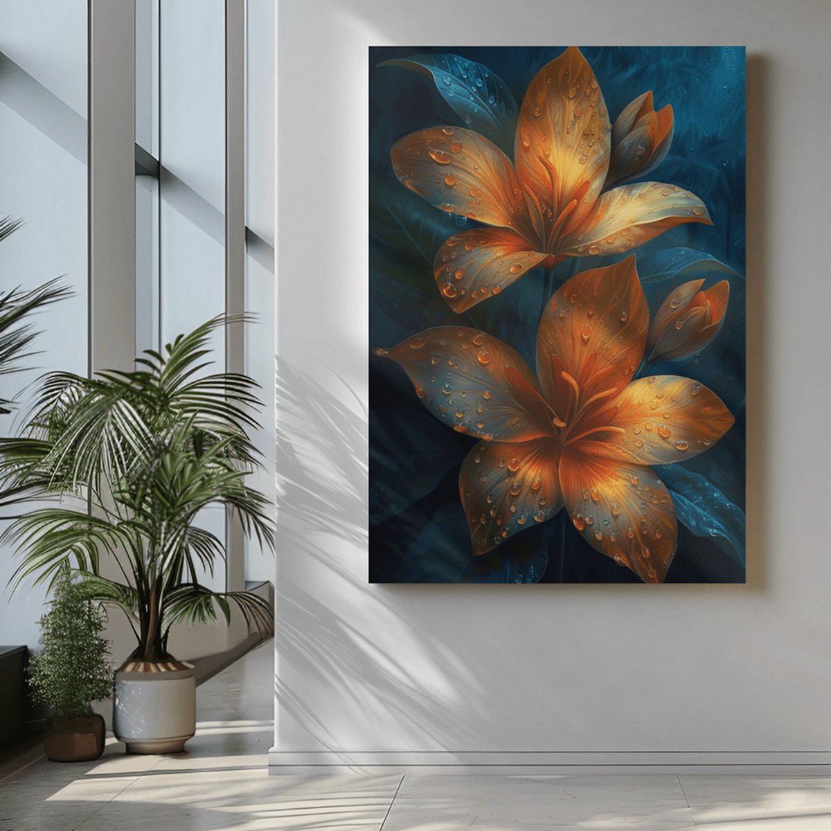 Trendex Global Canvas Schilderij - Bloemen - Bloemen met Waterdruppels - 120x80x2 cm Goud
