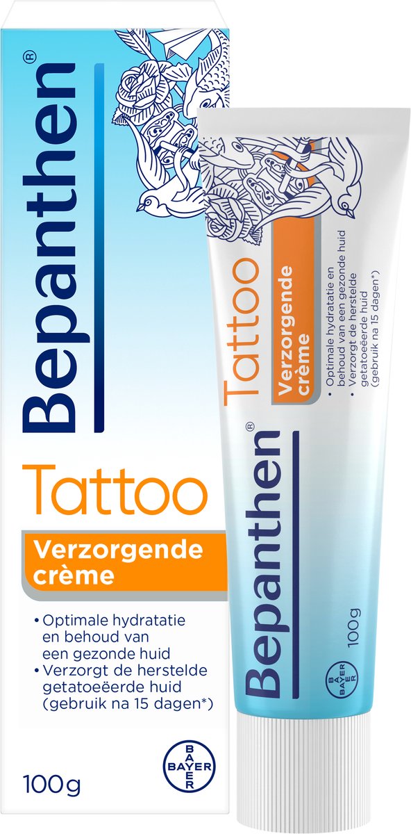 Bepanthen Tattoo Verzorgende Crème 100 g | Dagelijkse Hydratatie voor Herstelde Tatoeages | Behoudt Kleur en Glans | Snel Intrekkende Formule