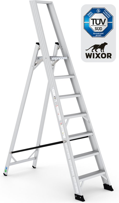 Foto: Wixor trapladder expert huishoudtrap 7 treden professionele trap bordestrap stevige trap tuv gecertificeerd en131